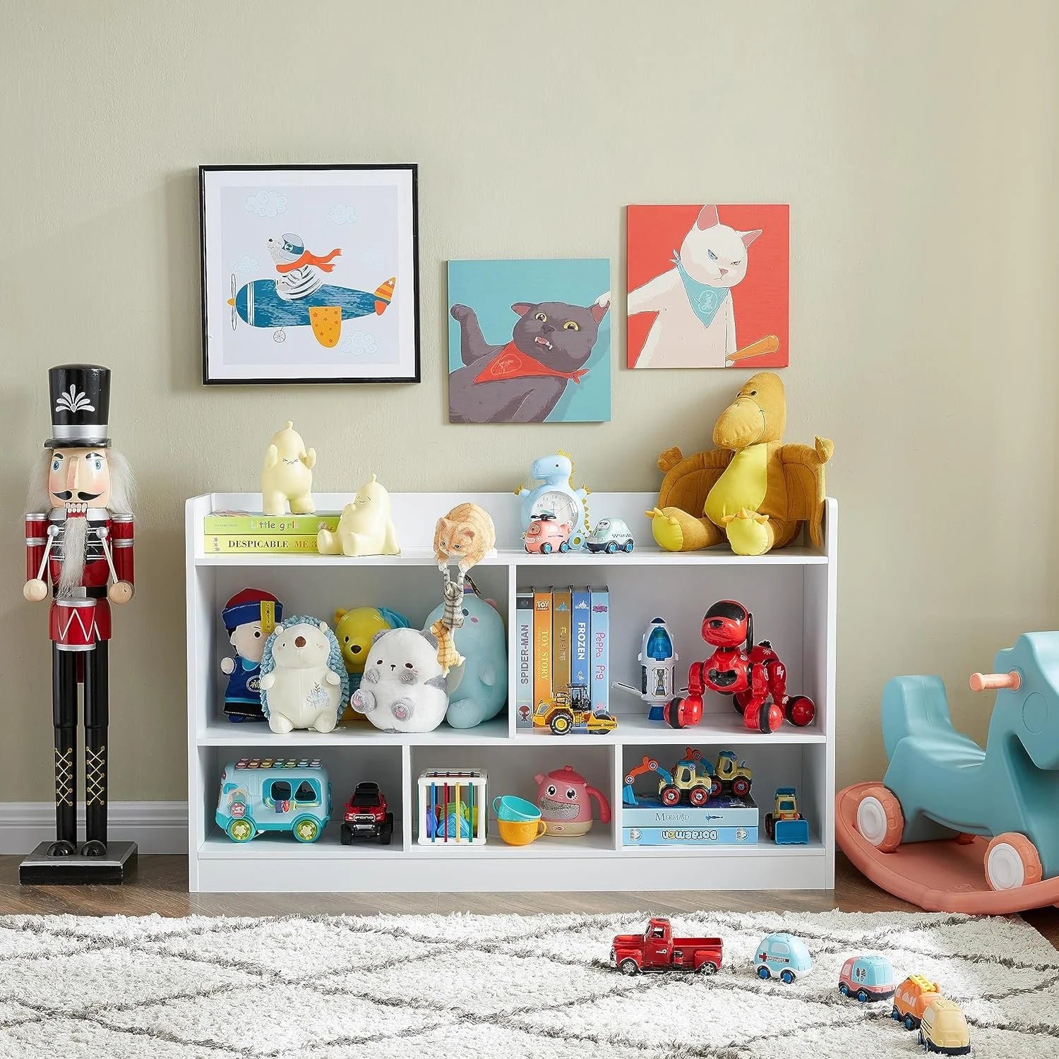Kids Toy Storage Organizer 5-Section Wooden Bookshelf White Q128227
