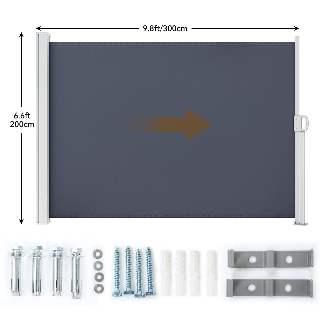Retractable Side Awning 118" x 78", Waterproof Privacy Screen for Patio, Gray P1996