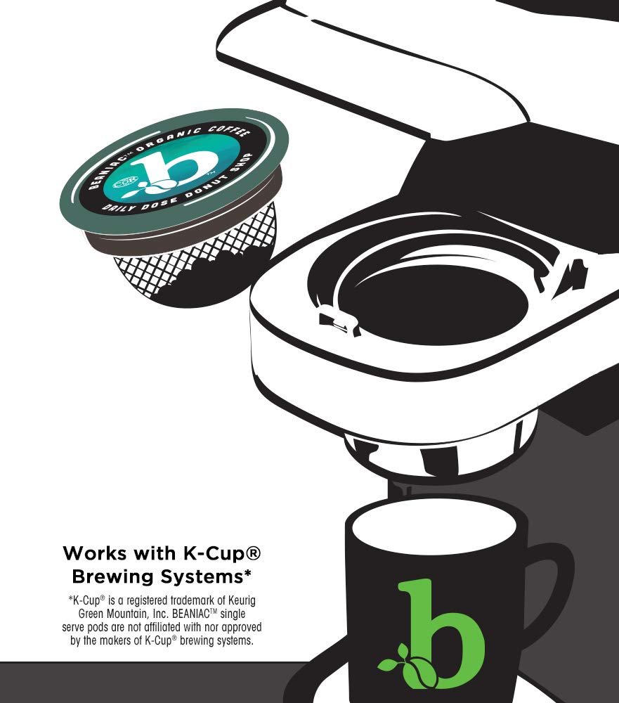 beaniac Organic Daily Dose Donut Shop Light Roast Single Serve Coffee Pods, 30 Count N808349