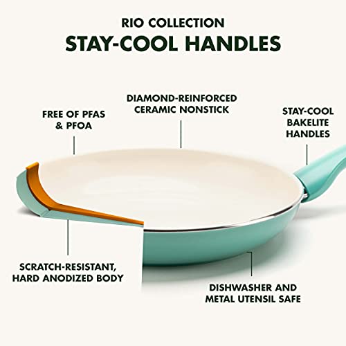 GreenPan Rio Healthy Ceramic Nonstick 10 inch Frying Pan Skillet, Turquoise M963