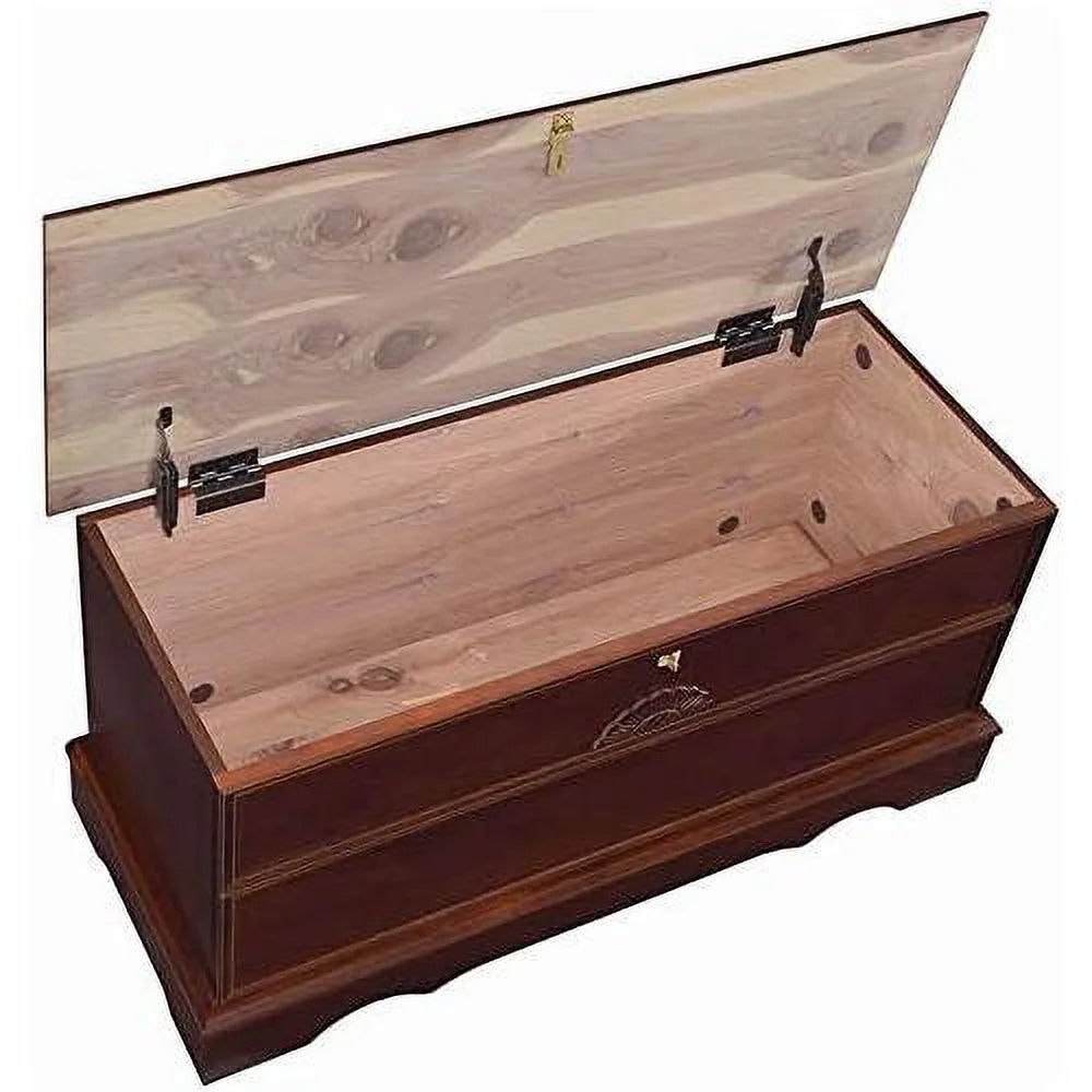 Cedar Lined Wood Storage Blanket Chest Trunk, Warm Brown E1208