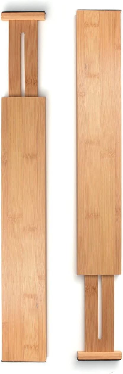 Adjustable Bamboo Drawer Divider Organizers for Large Drawers, 2-Pack, Natural M741