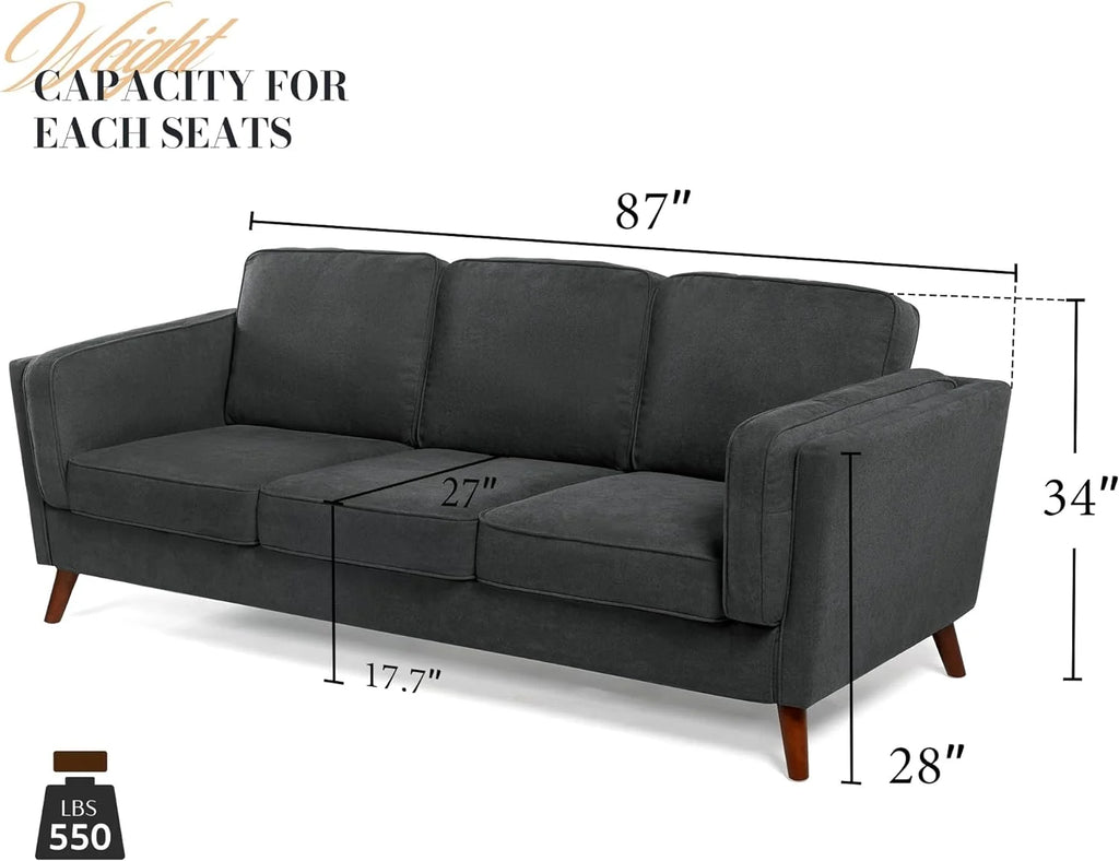 Papajet Sofa 87 inch Modern Couch with Embedded Arm Pillow, Dark Grey P75207