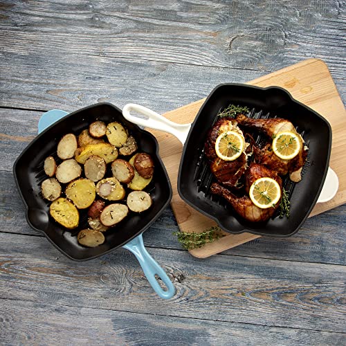 Country Living Enameled Cast Iron Square Griddle Grill Pan 11-Inch Cream B273880