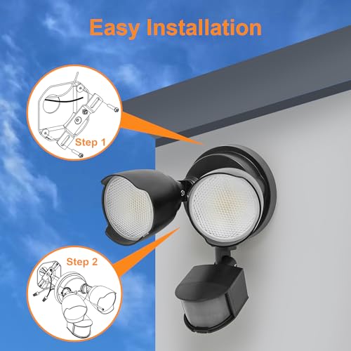 15W 1500 Lumen LED Security Light with Motion Sensor, IP65 Waterproof, Dual-Head, Black D1993