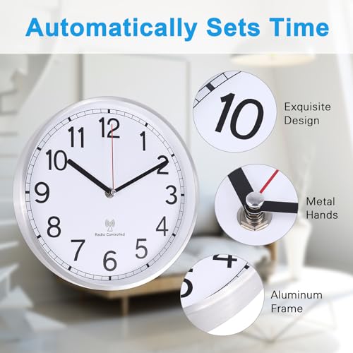 Atomic Analog Wall Clock 14 Inch Radio Controlled Aluminum Frame J5938