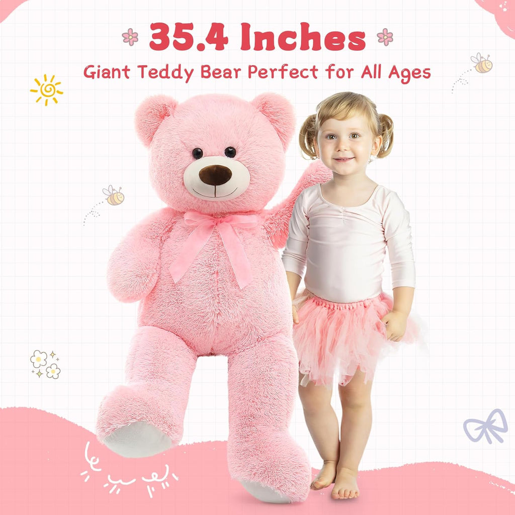 MorisMos 2-Pack Giant Teddy Bear Stuffed Animals, 35.4" Pink & White Plush Toy I424