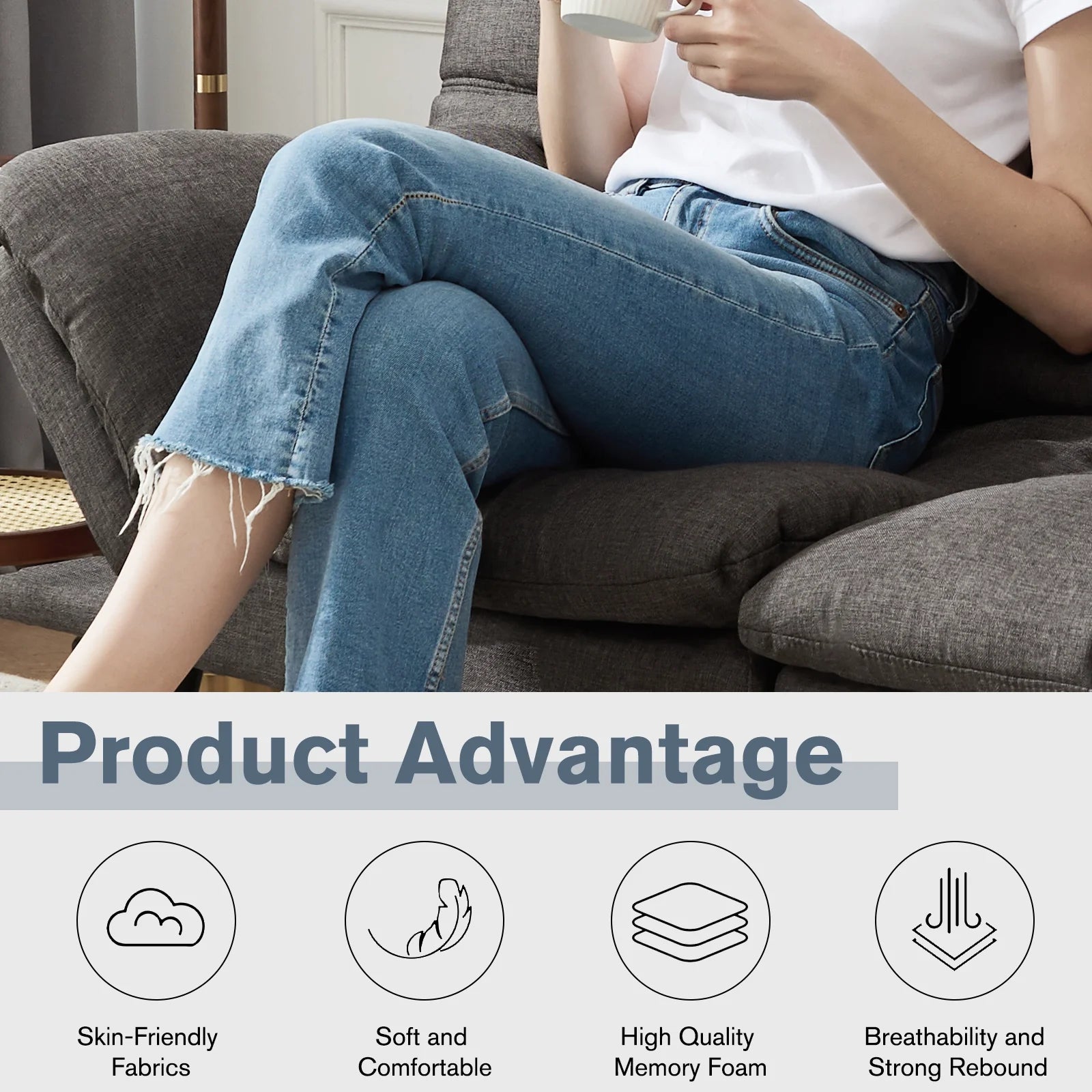 Futon Sofa Bed Memory Foam Convertible with Adjustable Backrest, Gray S303