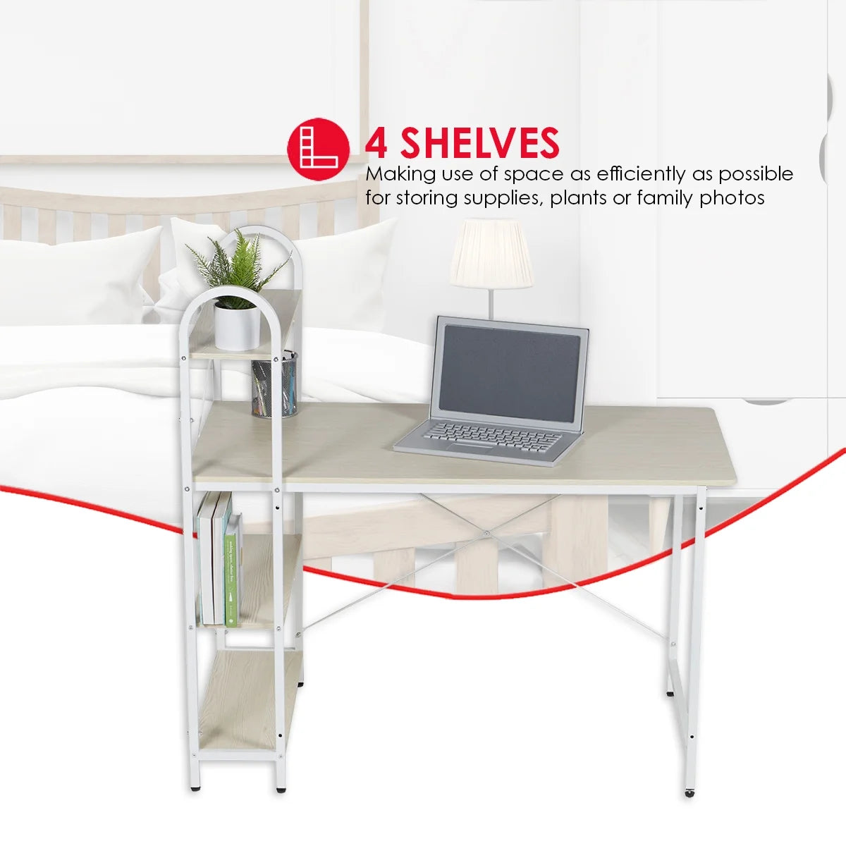 Home Basics Computer Desk with Shelves, Oak/White L451732