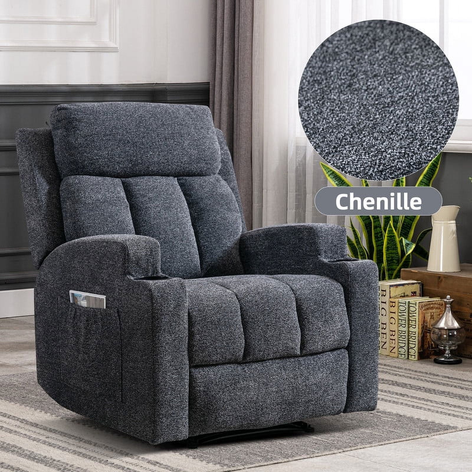 Ebello Design Manual Massage Recliner Chair with Heat, Side Pockets and Cup Holders K136598