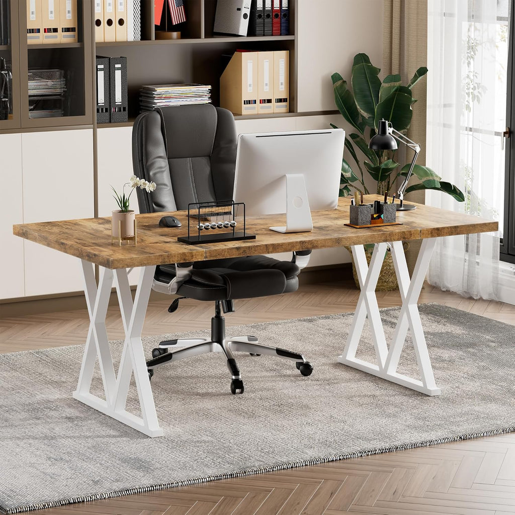 70.8" Home Office Computer Desk with X-Shaped Metal Legs B139350