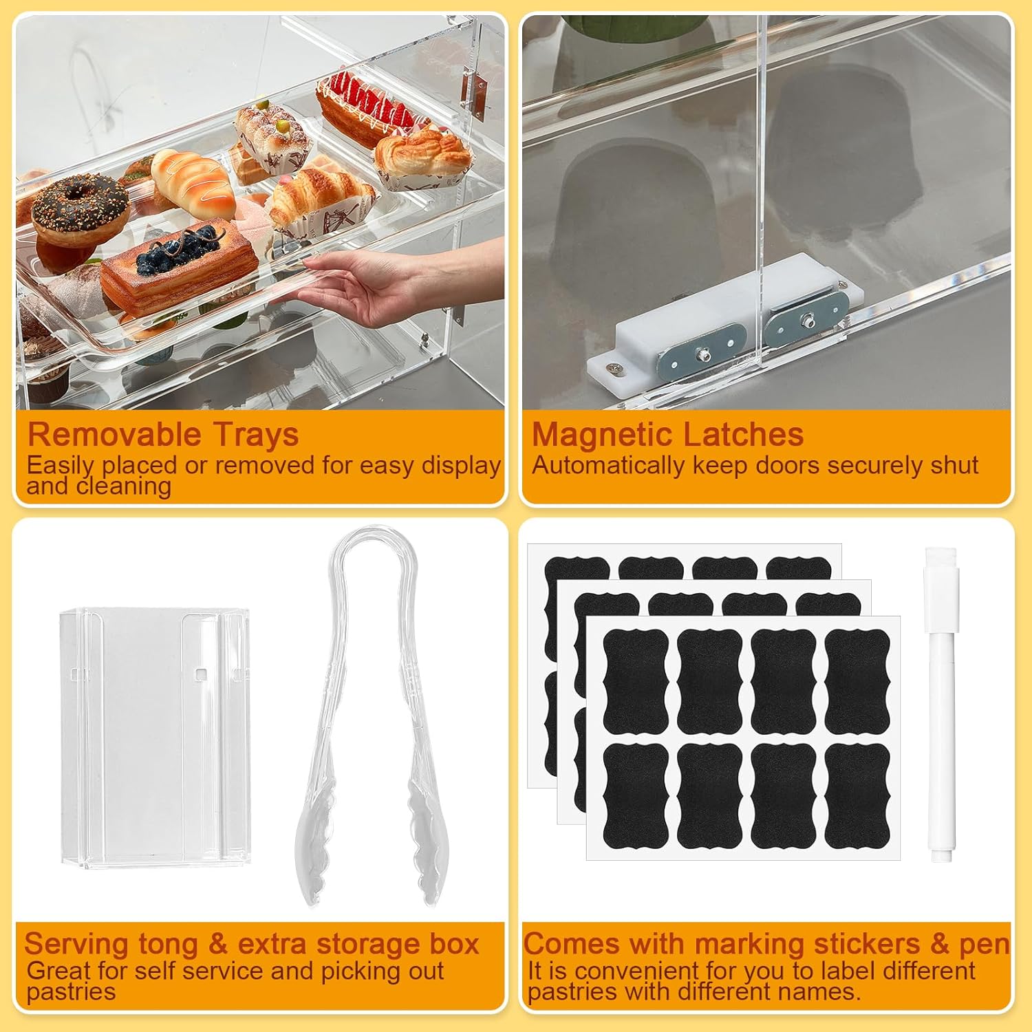 Jinei 3 Tier Acrylic Display Case with Front Rear Door for Bakery Pastry D64772