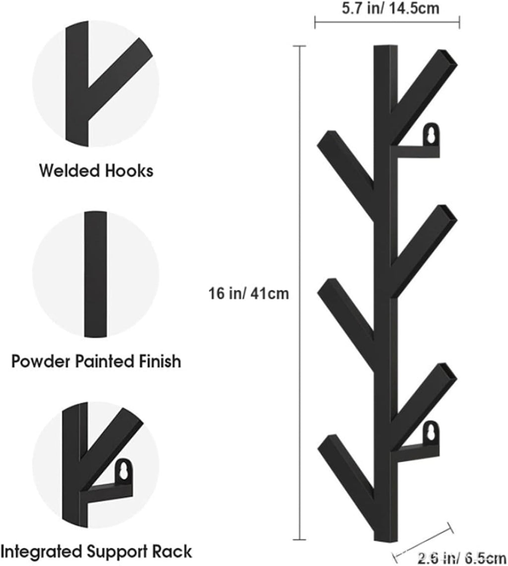 2 Pack Wall Mount Coat Rack, Matte Black, Metal Hat & Clothes Hanger U4293