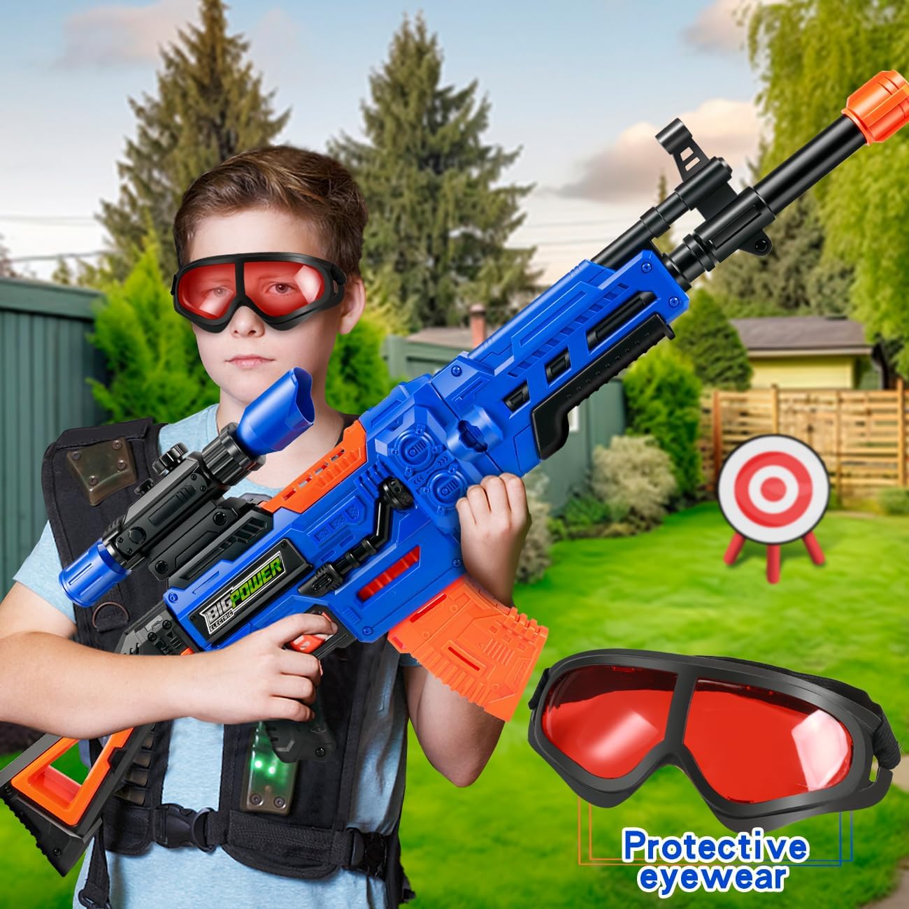 Bigpower Electric Kids Toy Sniper Rifle with Scope Tactical Vest Kit, 4 in 1 Automatic Dart Gun for Boys 8-12 D503376