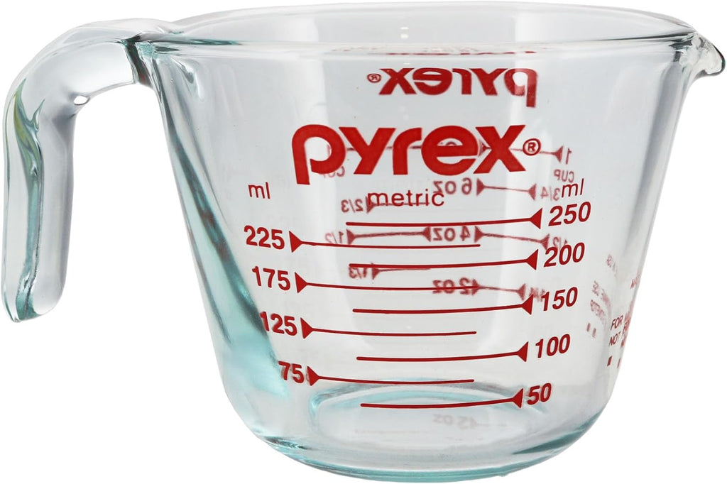 Pyrex Prepware 1-Cup Measuring Cup, Clear with Red Measurements K47182