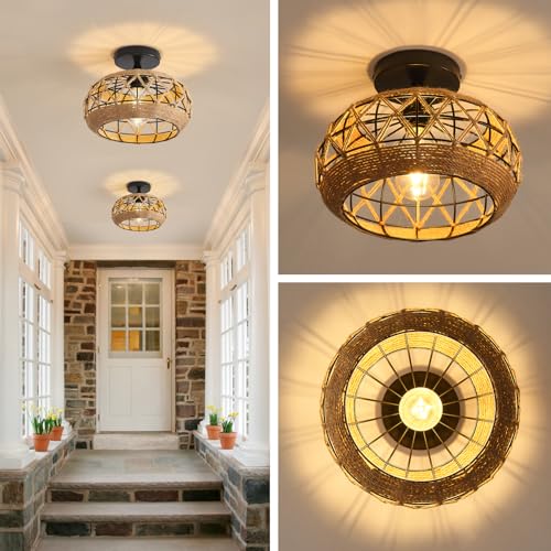 13" Flush Mount Capiz Shell Chandelier Gold Ceiling Light for Bedroom Hallway U256