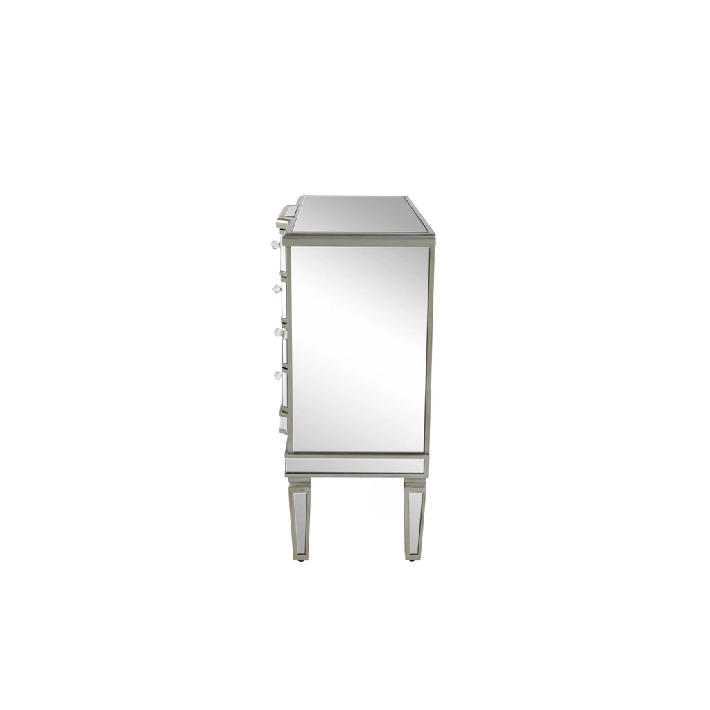 DecMode Silver Wood Mirrored Panel Buffet with 4 Drawers and 2 Doors L67333