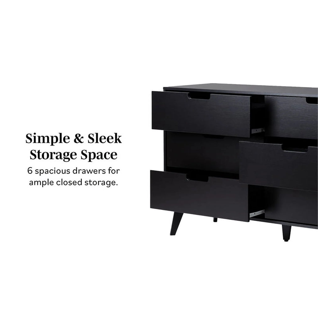 Pemberly Row 6 Drawer Wood Dresser with Cut Out Handles - Black M54744