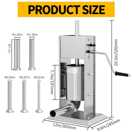 Vertical Sausage Stuffer 7L Stainless Steel with 5 Stuffing Tubes P4239