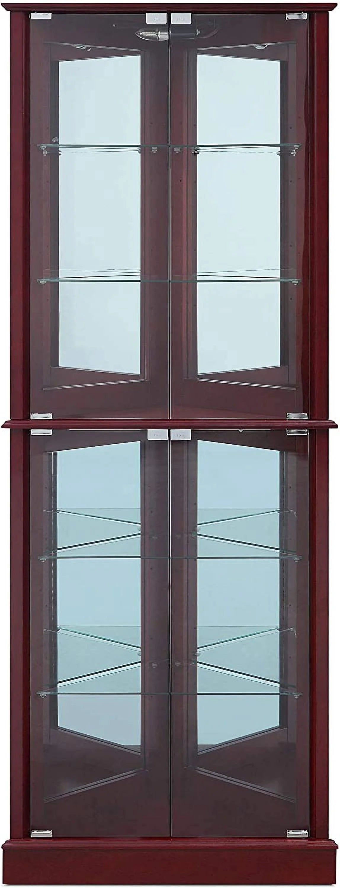 Wooden Corner Curio Cabinet with Tempered Glass Door and 6 Shelves - Cherry K141601