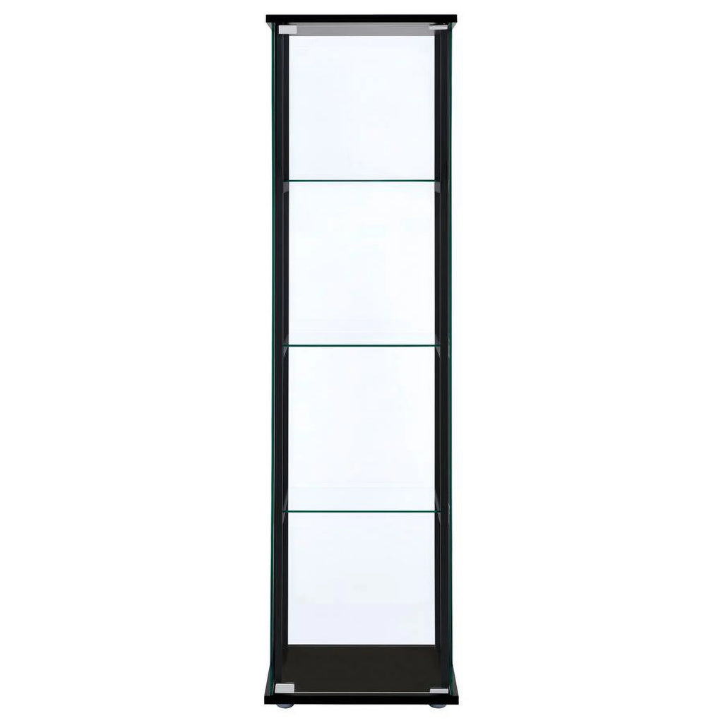 Black Wood Glass 4 Shelf Curio Display Cabinet N312339