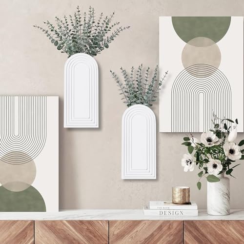 2 Pack Modern Wall Wood Vase Entryway Decor White E32459