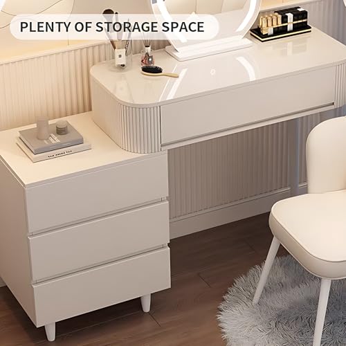 Vanity Table with Drawers and LED Makeup Mirror, Solid Wood, 40" P46807