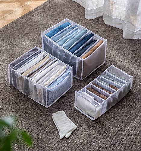Drawer Organizer for Clothes, 7 Grids Washable Wardrobe Storage Box, White Large S56504