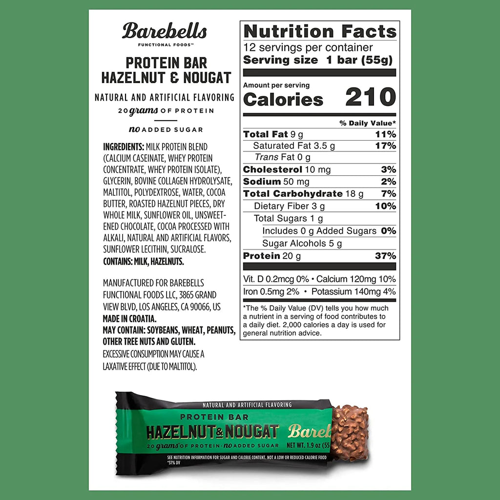 Barebells Protein Bars Hazelnut & Nougat, 12 Count, 20g Protein N29534