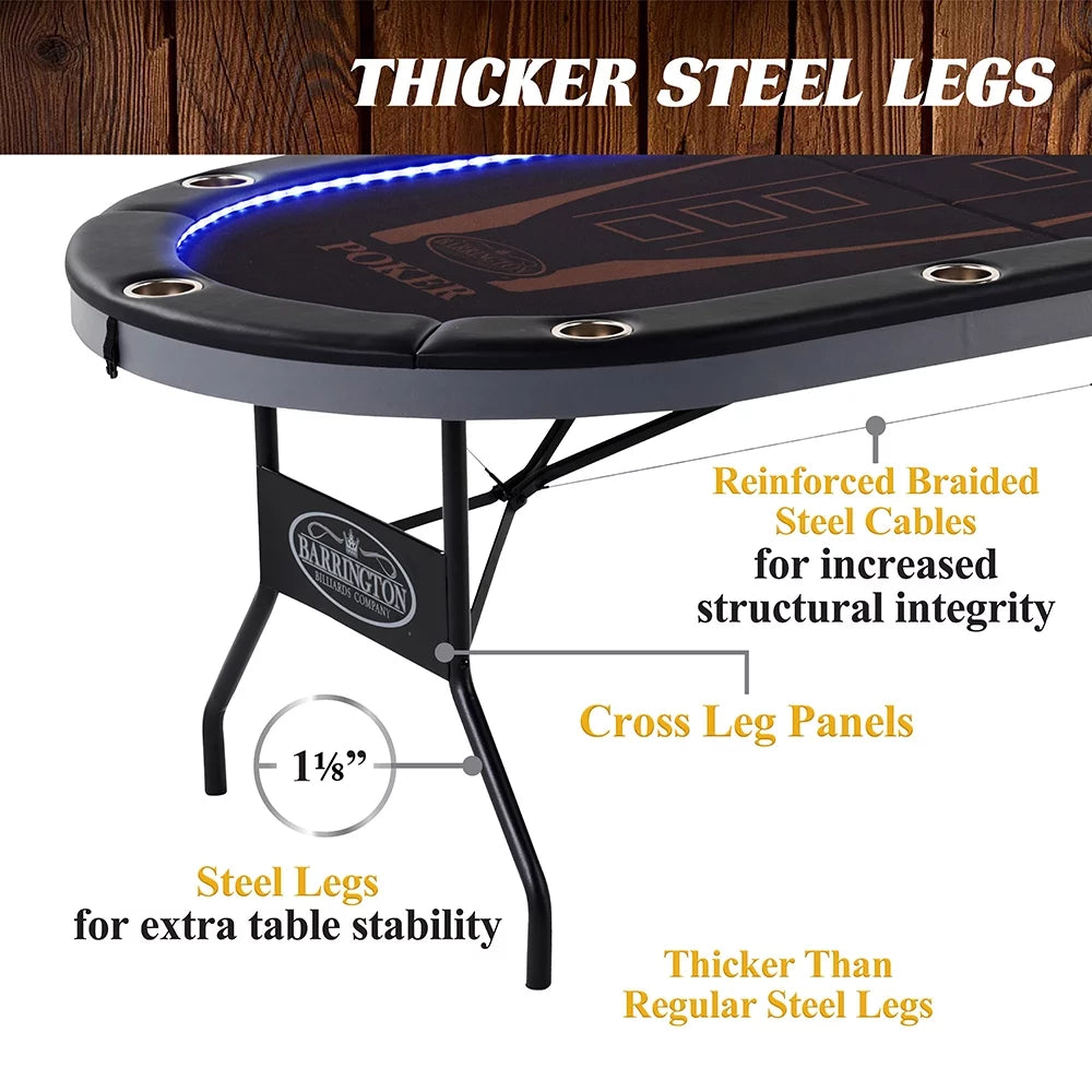 Barrington 10-Player Poker Table with LED Lights, Brown and Black C4523