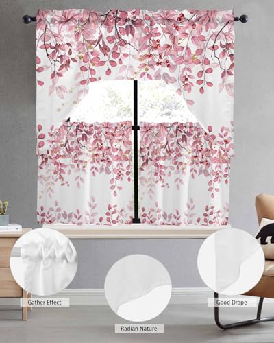 Turquoise Blue Eucalyptus Leaves Valance for Windows Berry Branch Plant Curtains 42x12 D3397