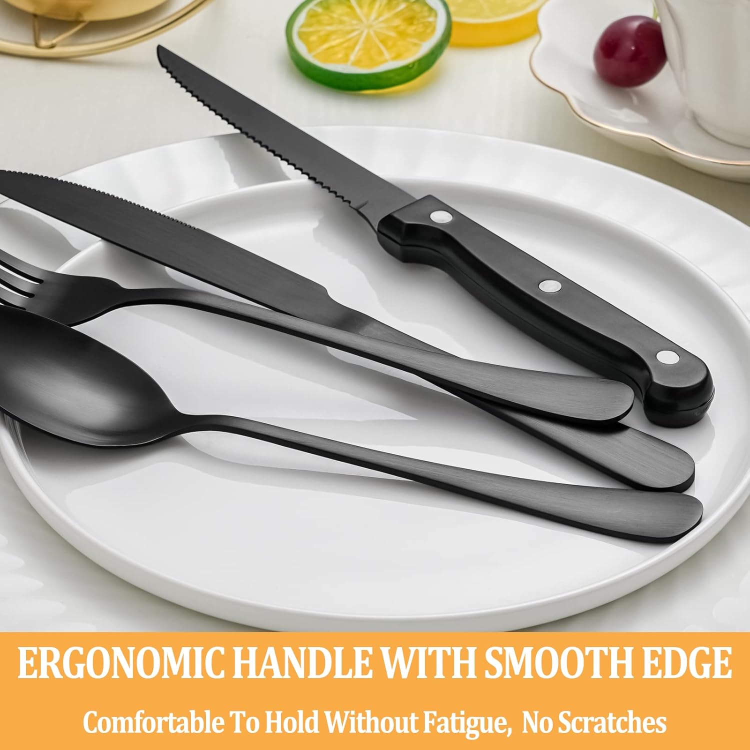 Matte Black Silverware Set with Steak Knives for 8 N8720