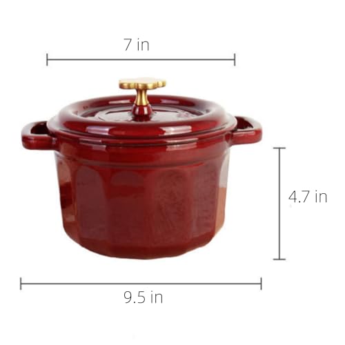 2QT Cast Iron Dutch Oven with Star Knob, Red X9935