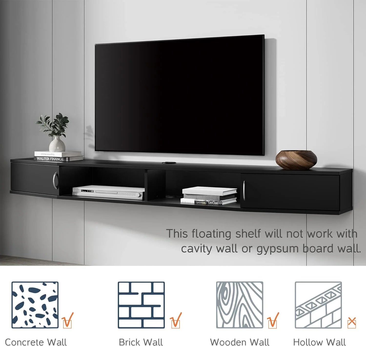 Floating TV Stand with Cabinet, Wall Mounted, 70'' Y5510