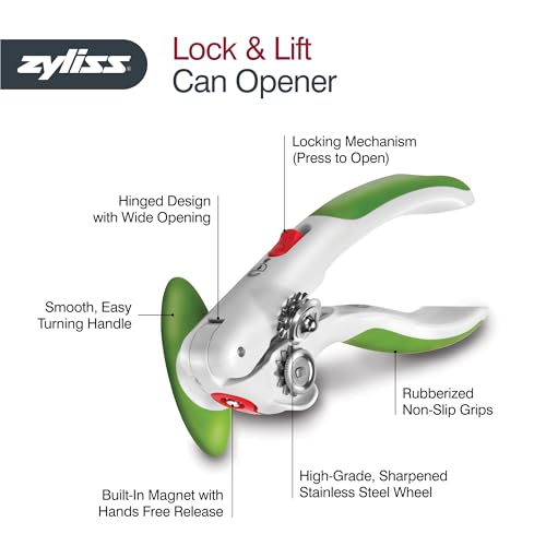 Zyliss Lock N' Lift Manual Can Opener with Lid Lifter Magnet, Red L7017