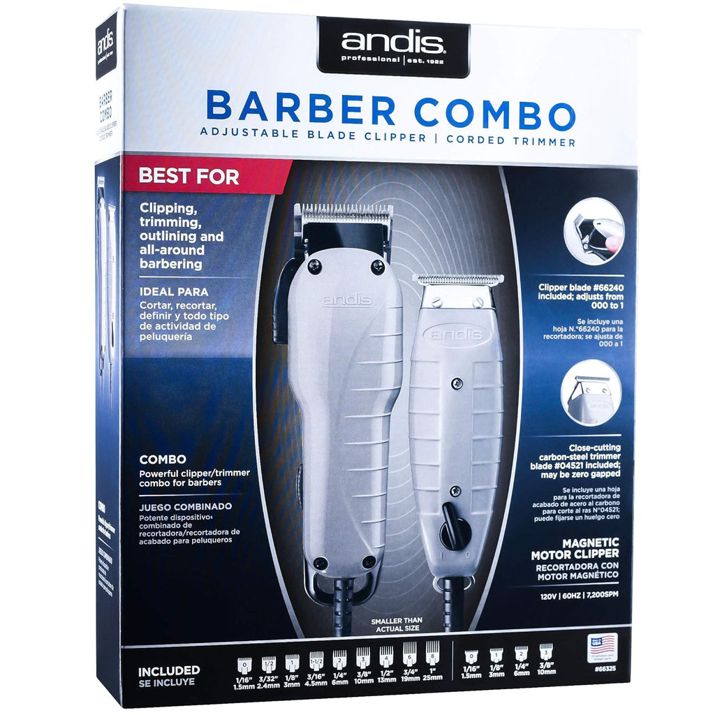 Andis Barber Combo Adjustable Clipper & T-Outliner Trimmer with Blade Brush Y358