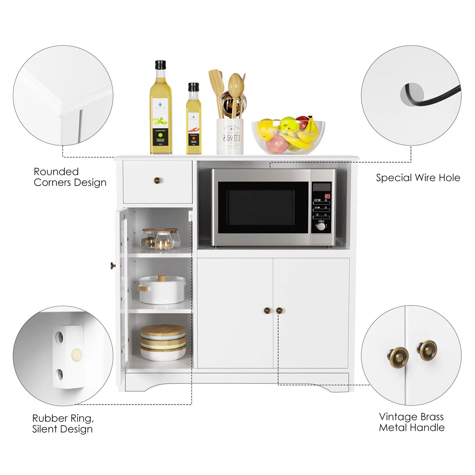 Homfa Microwave Cabinet with Hutch, White W754241