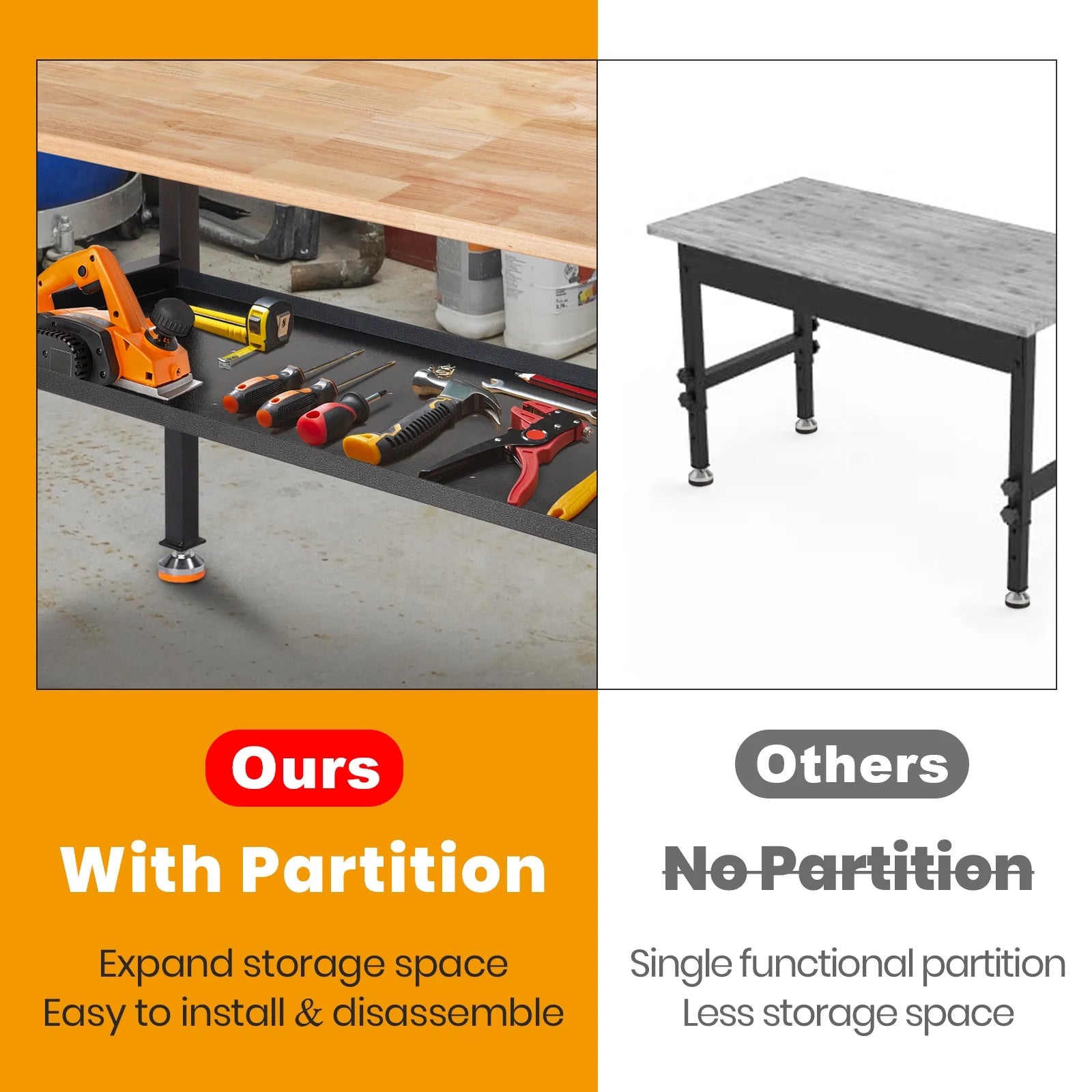 Polar Aurora 48" Adjustable Heavy-Duty Workbench with Rubber Wood Top D7005