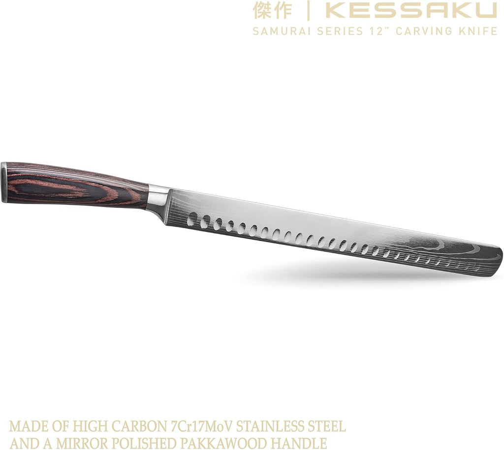 Samurai Series 12-Inch Carving Knife & 6-Inch Meat Fork Set with Pakkawood Handle W5538