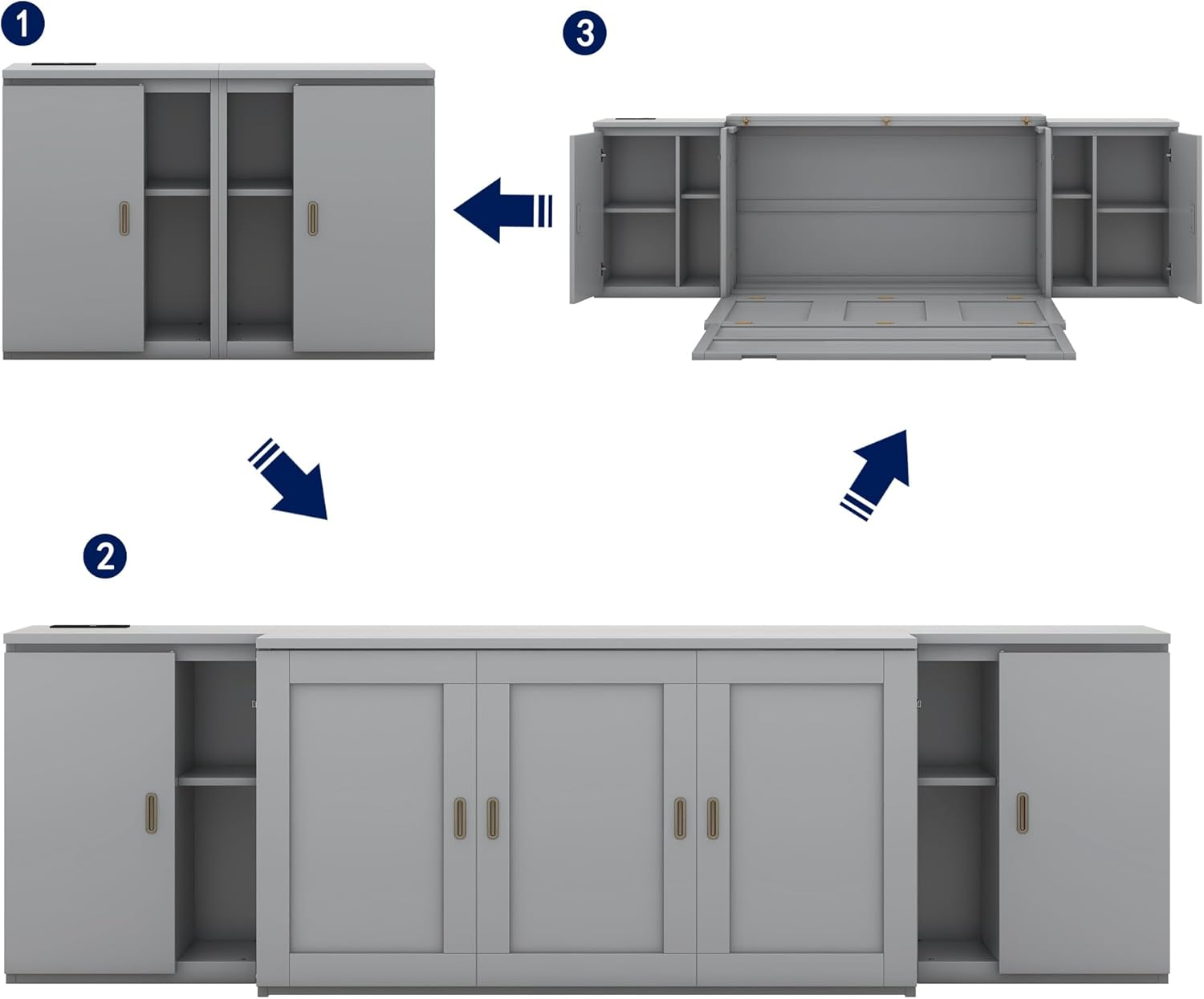 Queen Murphy Bed with Shelves, Cabinets and USB Ports B38632