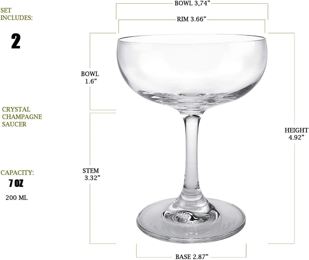 Champagne Coupe Glass Set of 2, Crystal Saucer, 7 oz U906