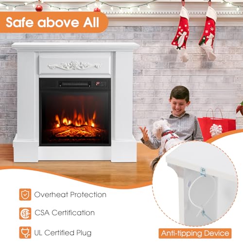 SAFSTAR 32 Inch Electric Fireplace with Mantel, Remote Control, Brown U550