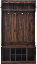 Hall Tree with 6 Hooks, Coat Hanger, Entryway Bench, Storage Bench, 3-in-1 Design, 39.4INCH, for Entrance, Hallway(Tiger)
