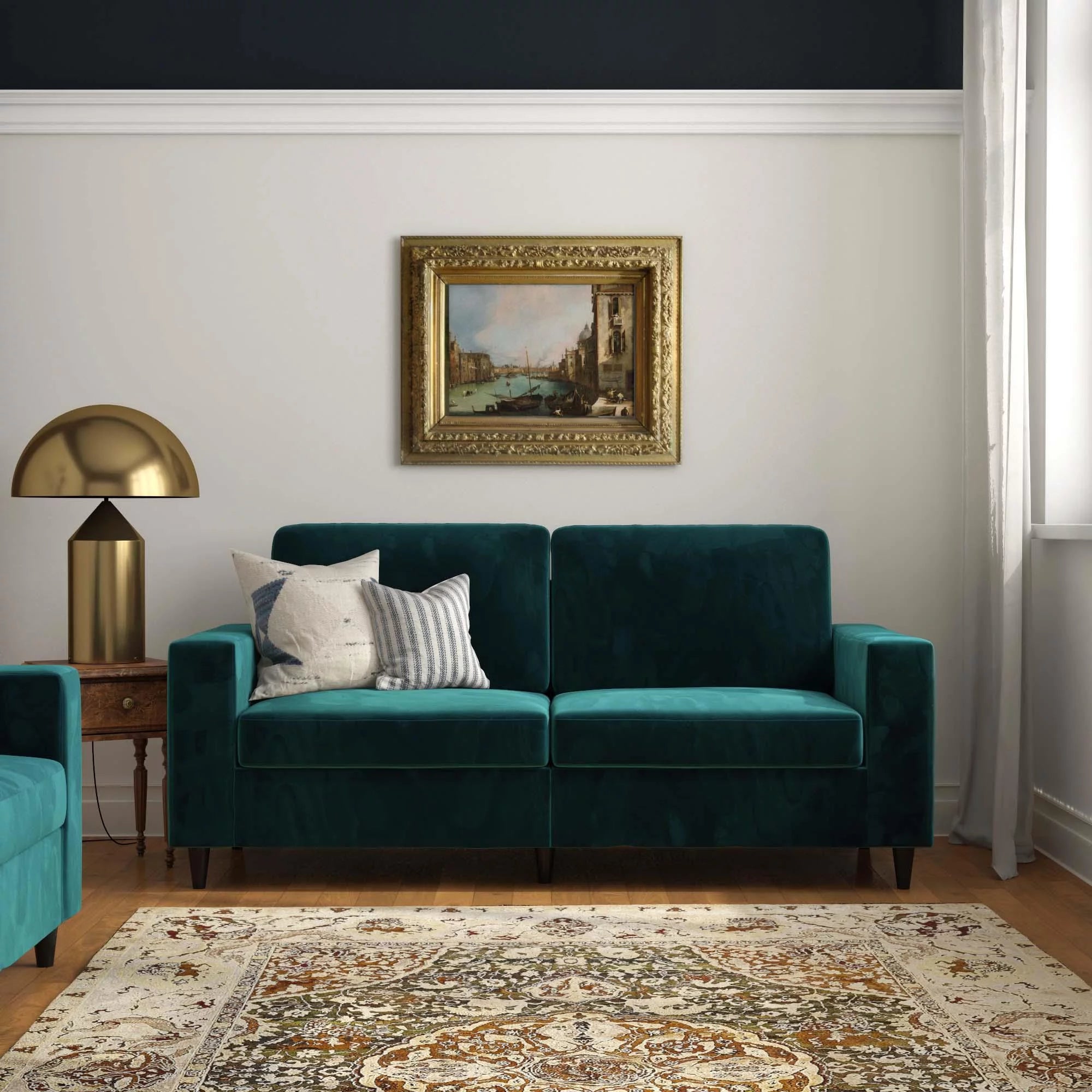 DHP Cooper 3 Seater Sofa, Green Velvet Y5477