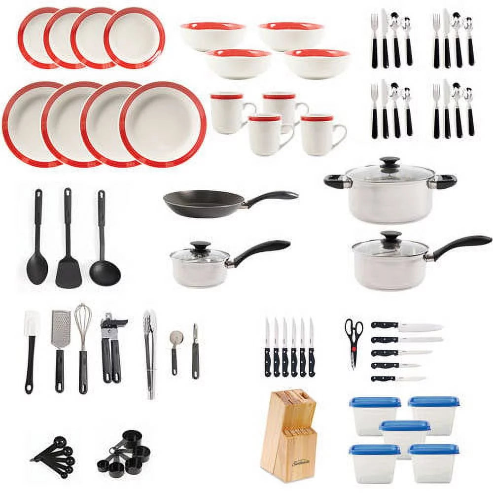 Gibson Home Kitchen In A Box 83-Piece Combo Set, Red T500