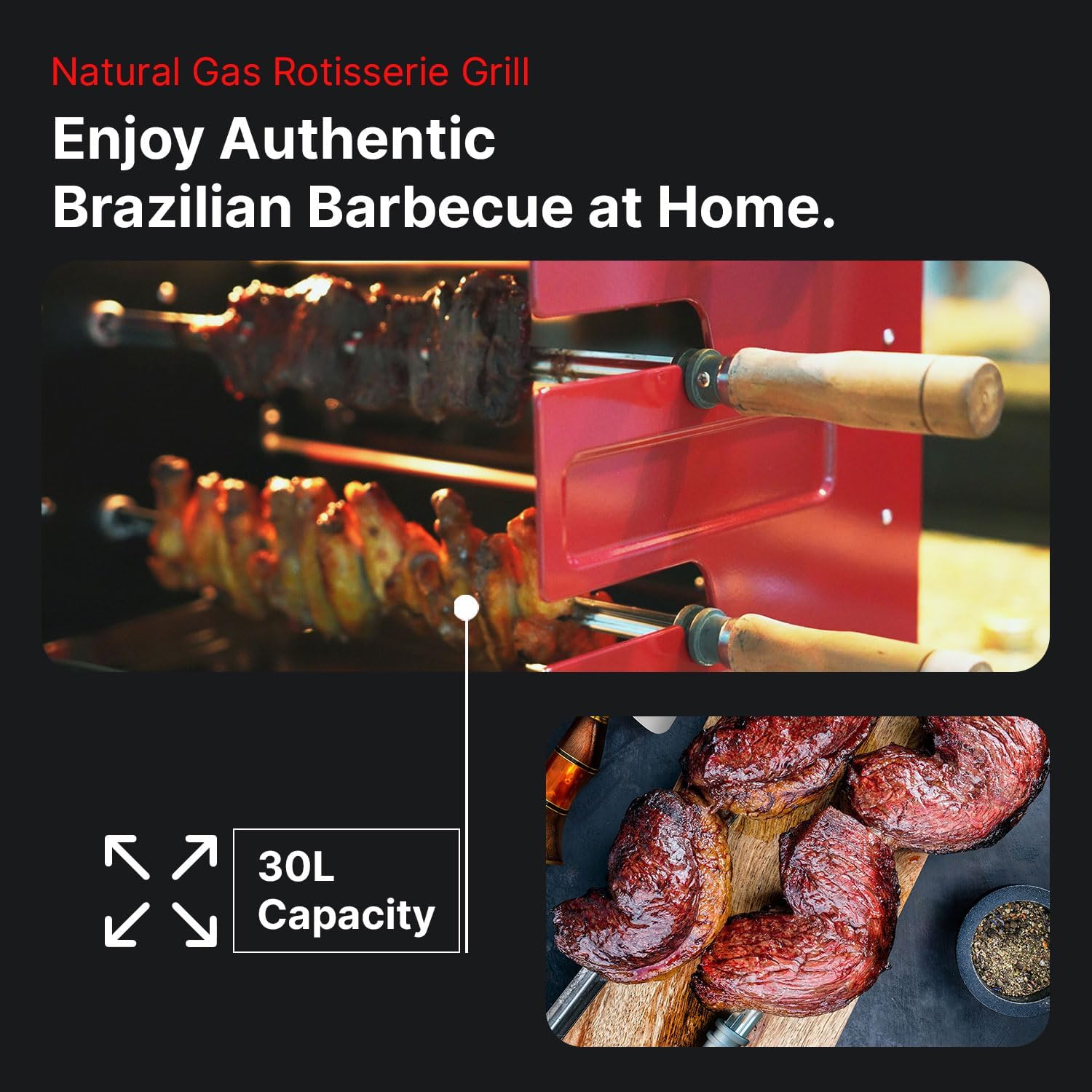 Brazilian Flame Churrasco® Gas Rotisserie Oven Grill Roaster with Auto Rotating Skewers W284