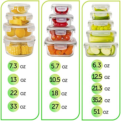 PrepNaturals 13 Pack Glass Meal Prep Containers with Lids J913804