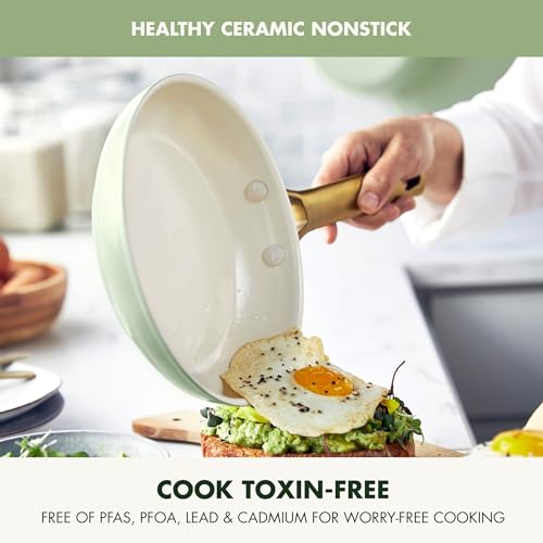 GreenPan Reserve Hard Anodized Ceramic Nonstick 10 Piece Cookware Set, Gold Handle, Twilight Blue S134