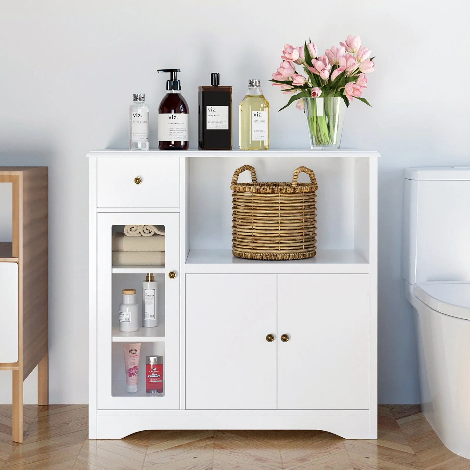 Homfa Microwave Cabinet with Hutch, White W754241