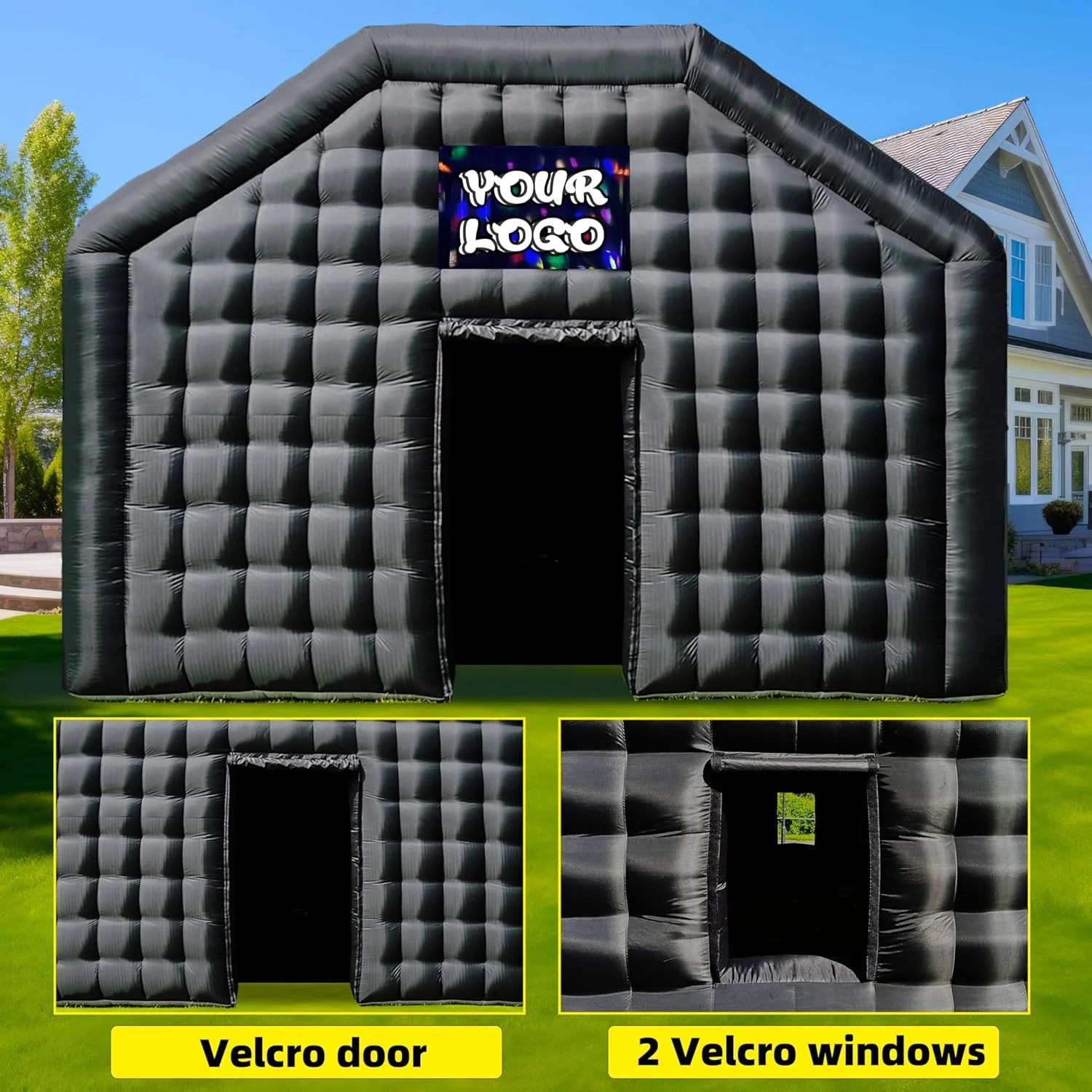 WARSUN Large Black Inflatable Party Tent 30x20x13Ft Disco Cube Gazebo E2252